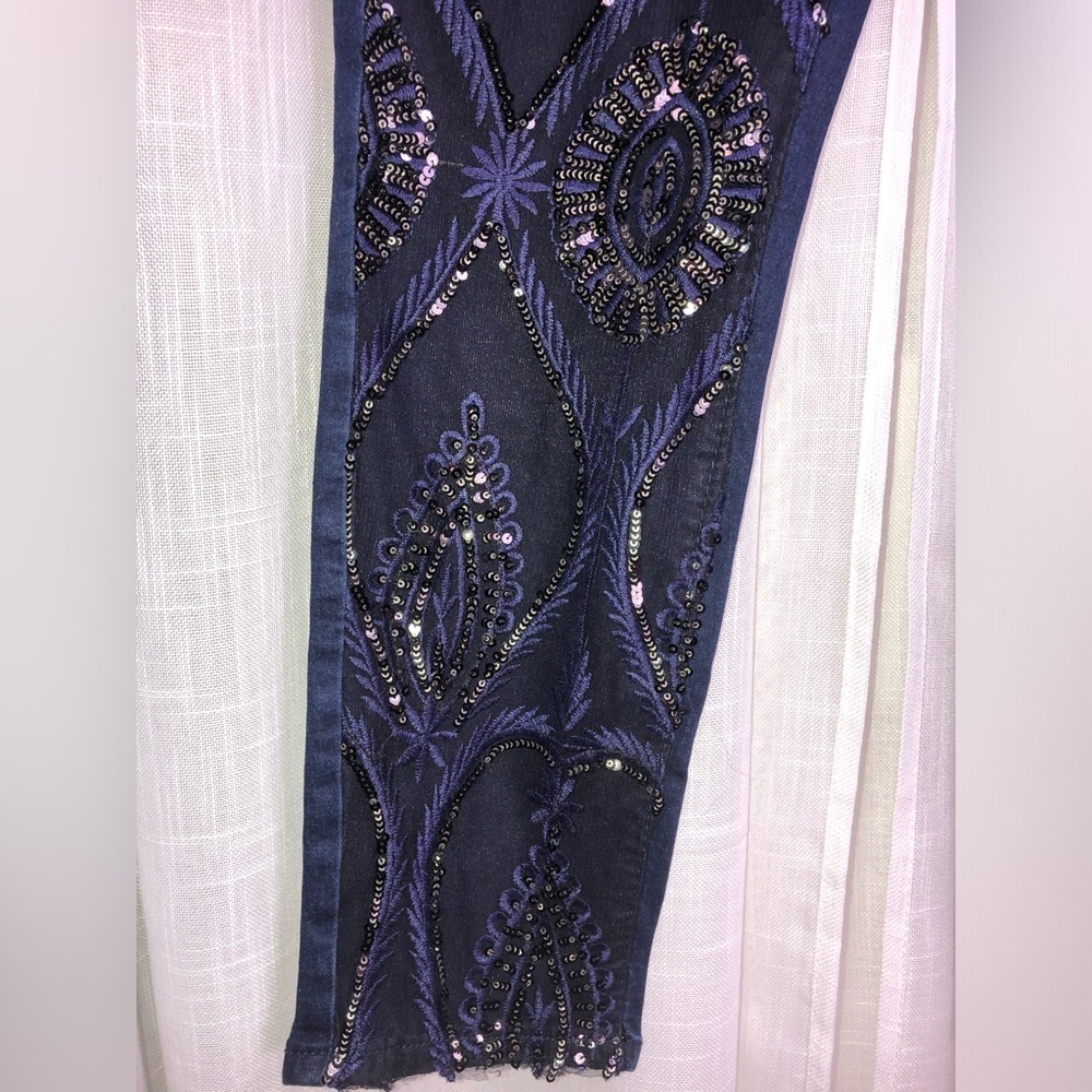 VENUS HOT Blue and Black Sequin Skinny Jeans NWOT 💙🪩 - Picture 7 of 15